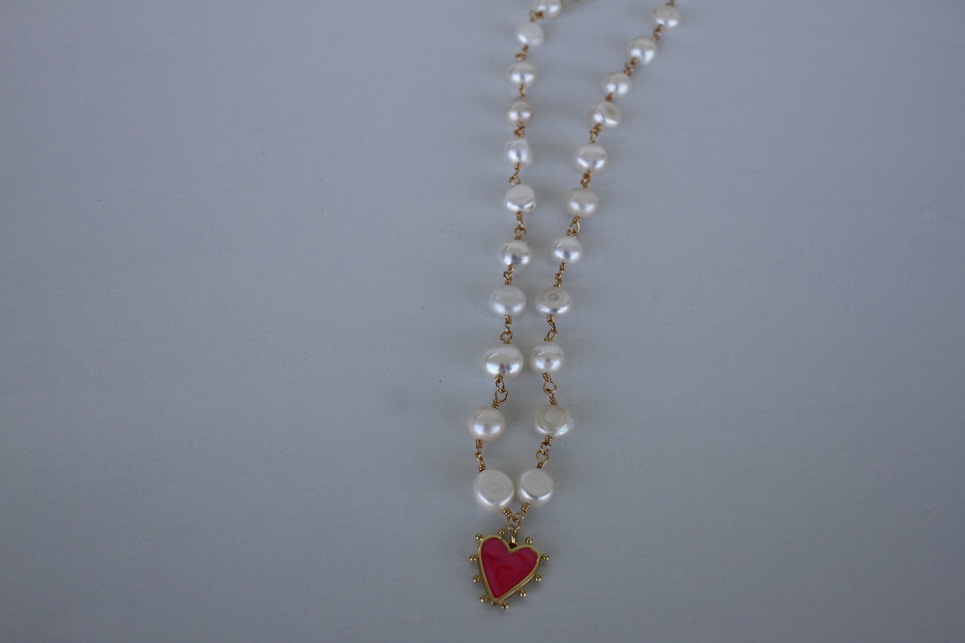 Anastasia Pearl Necklace with Pink Pendant - Luna by Cinthia Garcia