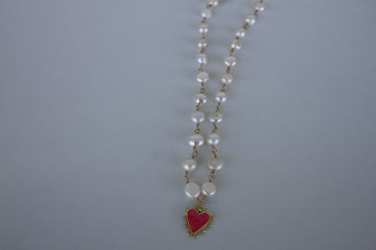 Anastasia Pearl Necklace with Pink Pendant - Luna by Cinthia Garcia