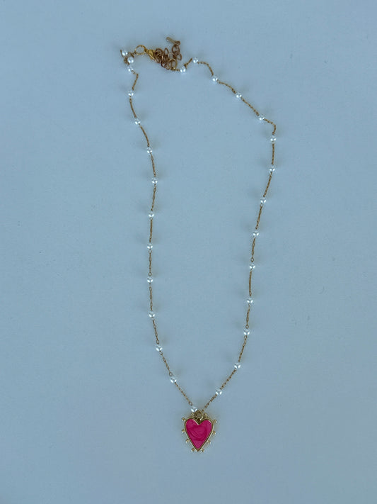 Anastasia Pearl Necklace with Pink Pendant - Luna by Cinthia Garcia