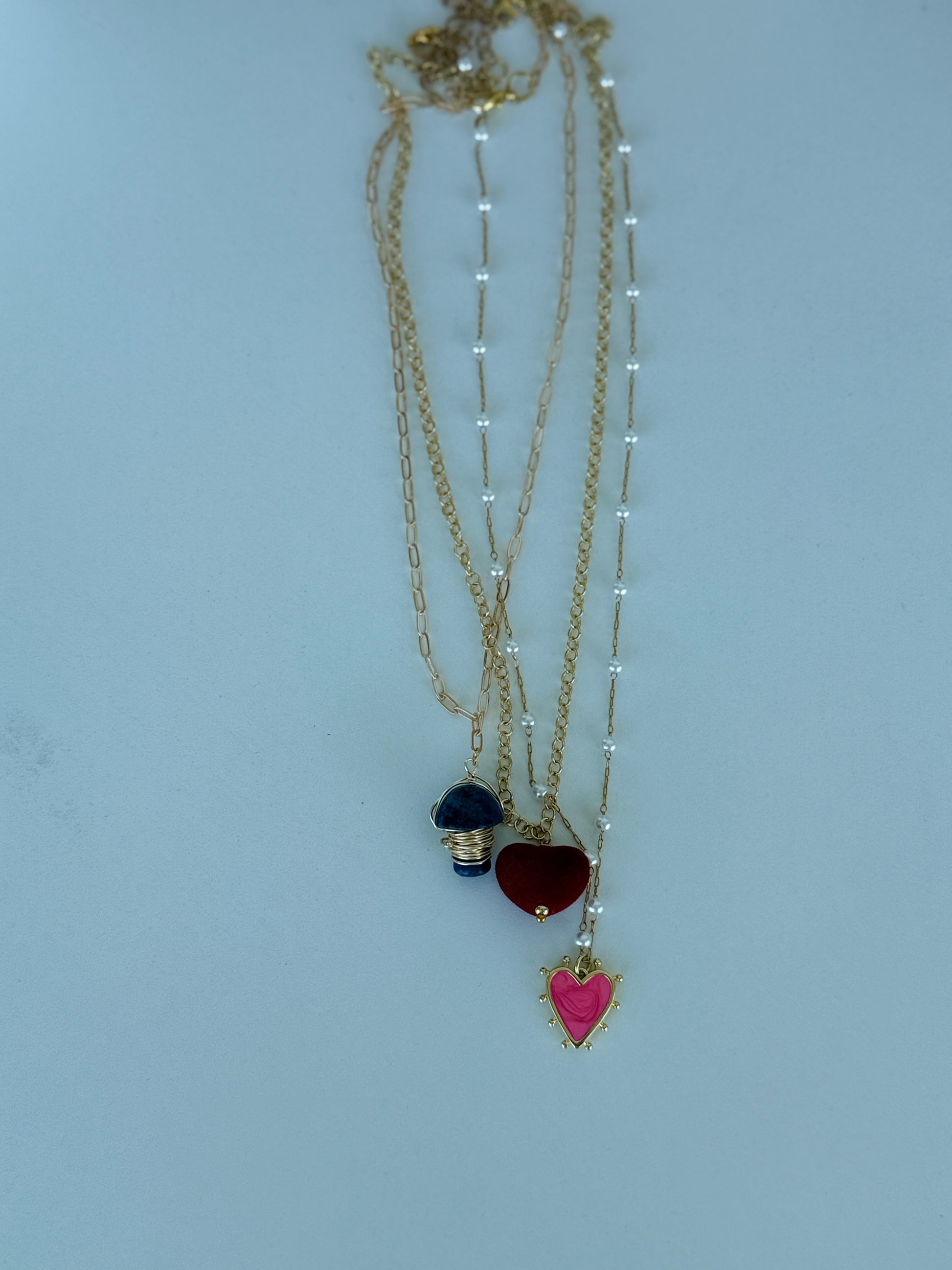 Romantic Layered Gold Necklace with Pearl Accents & Heart Charms - Luna by Cinthia Garcia
