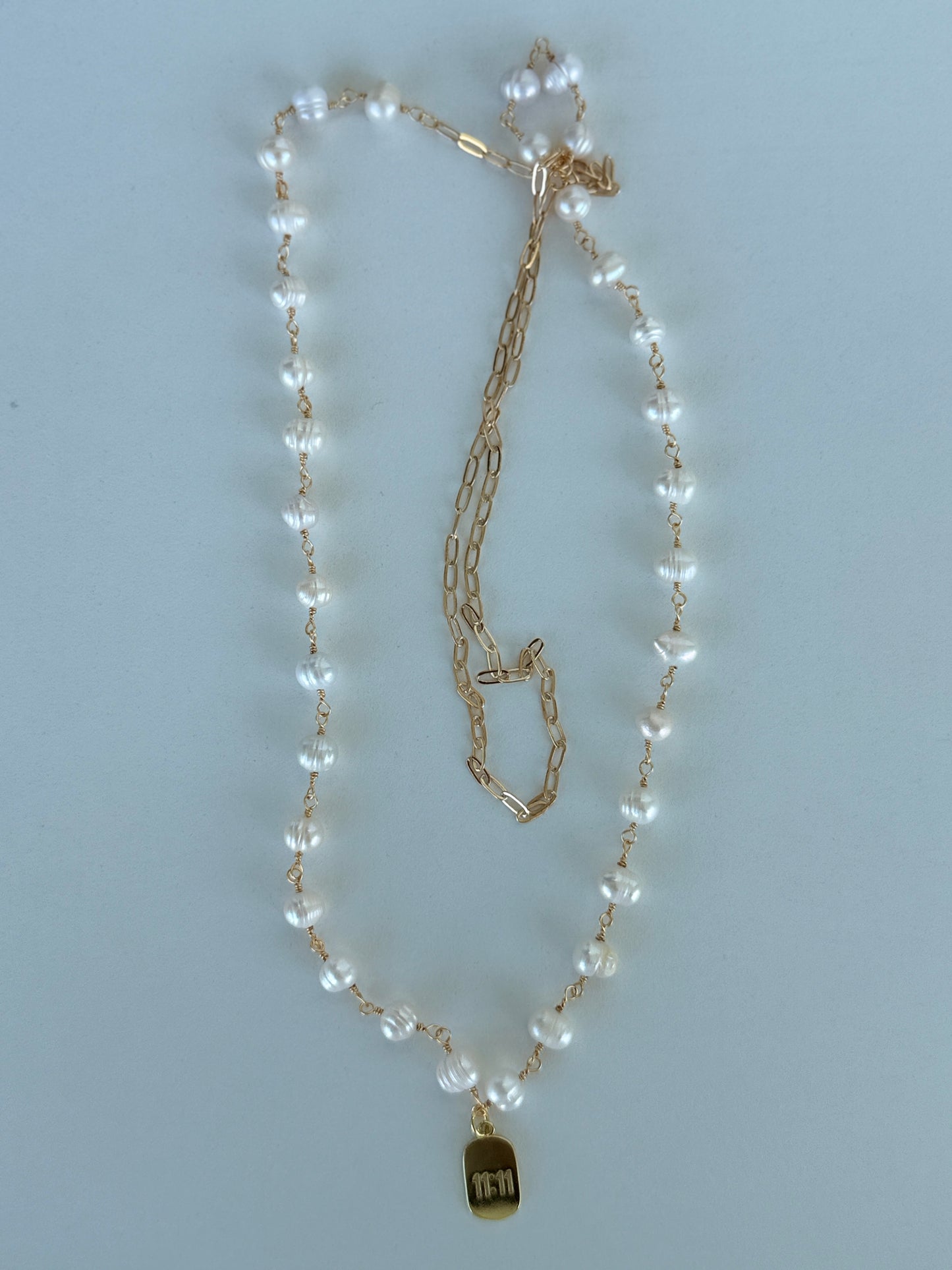 Pearl Necklace with Blue Celestial Pendant - Luna by Cinthia Garcia