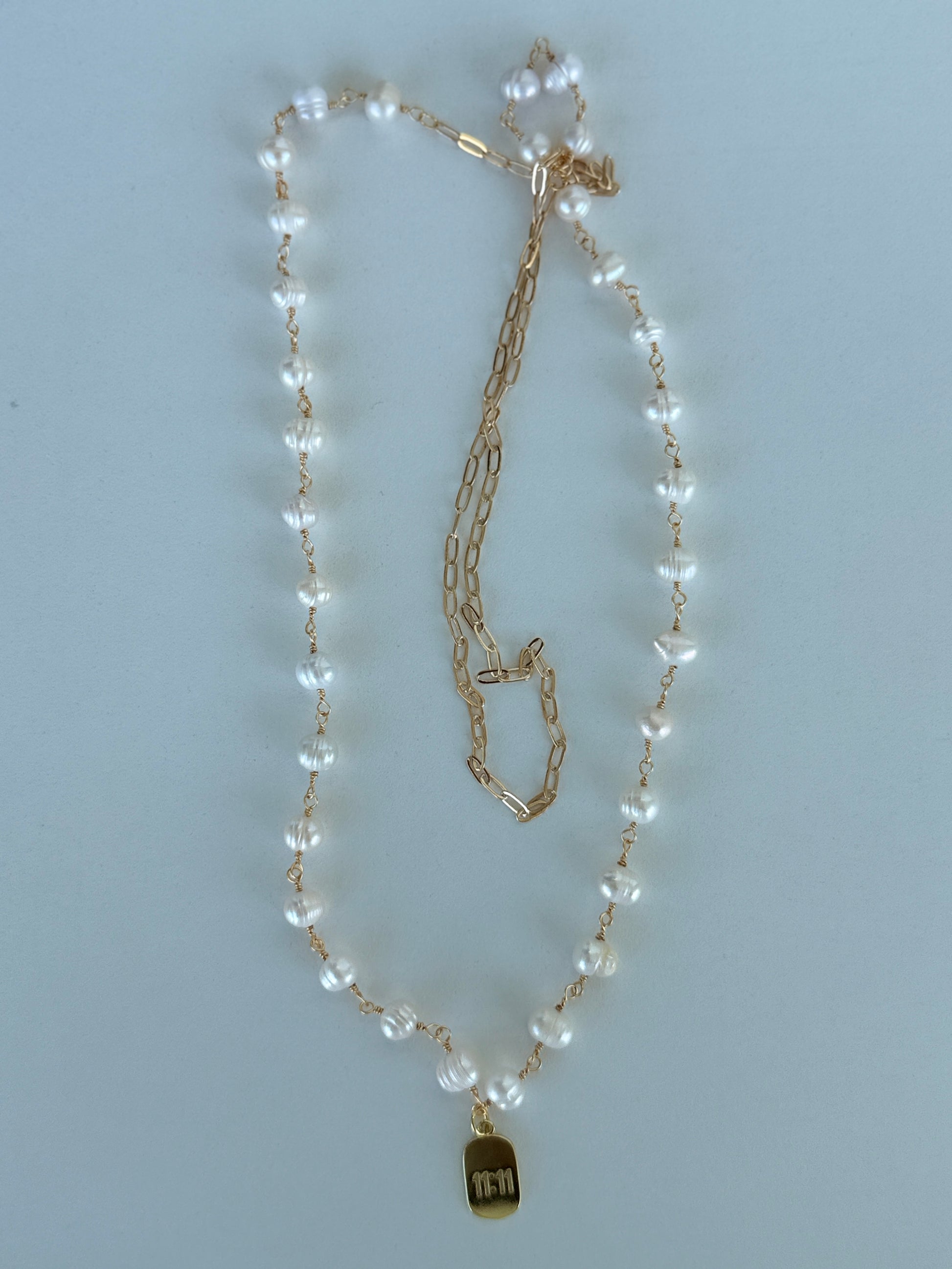 Pearl Necklace with Blue Celestial Pendant - Luna by Cinthia Garcia