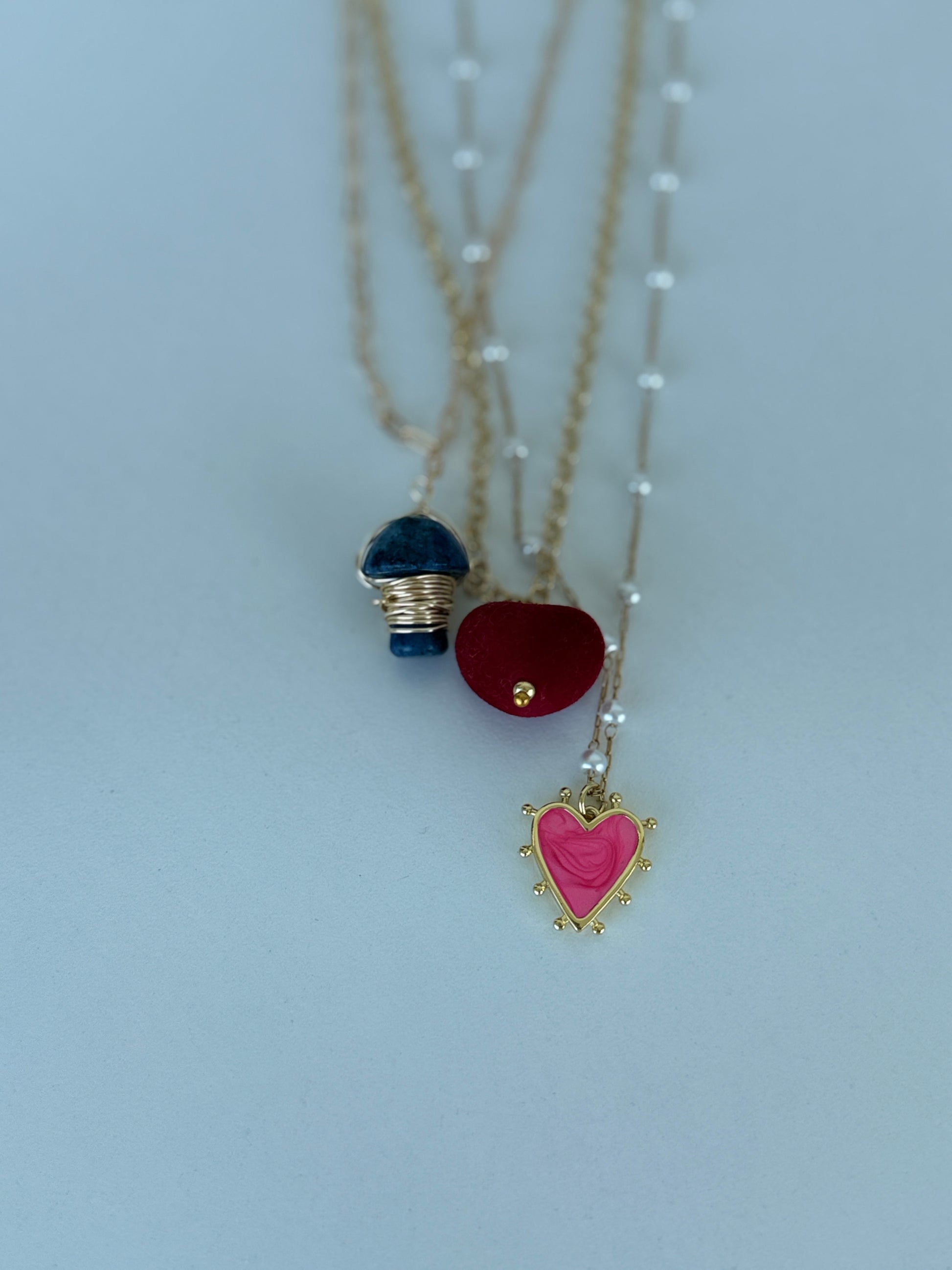 Romantic Layered Gold Necklace with Pearl Accents & Heart Charms - Luna by Cinthia Garcia