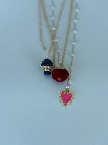 Romantic Layered Gold Necklace with Pearl Accents & Heart Charms - Luna by Cinthia Garcia