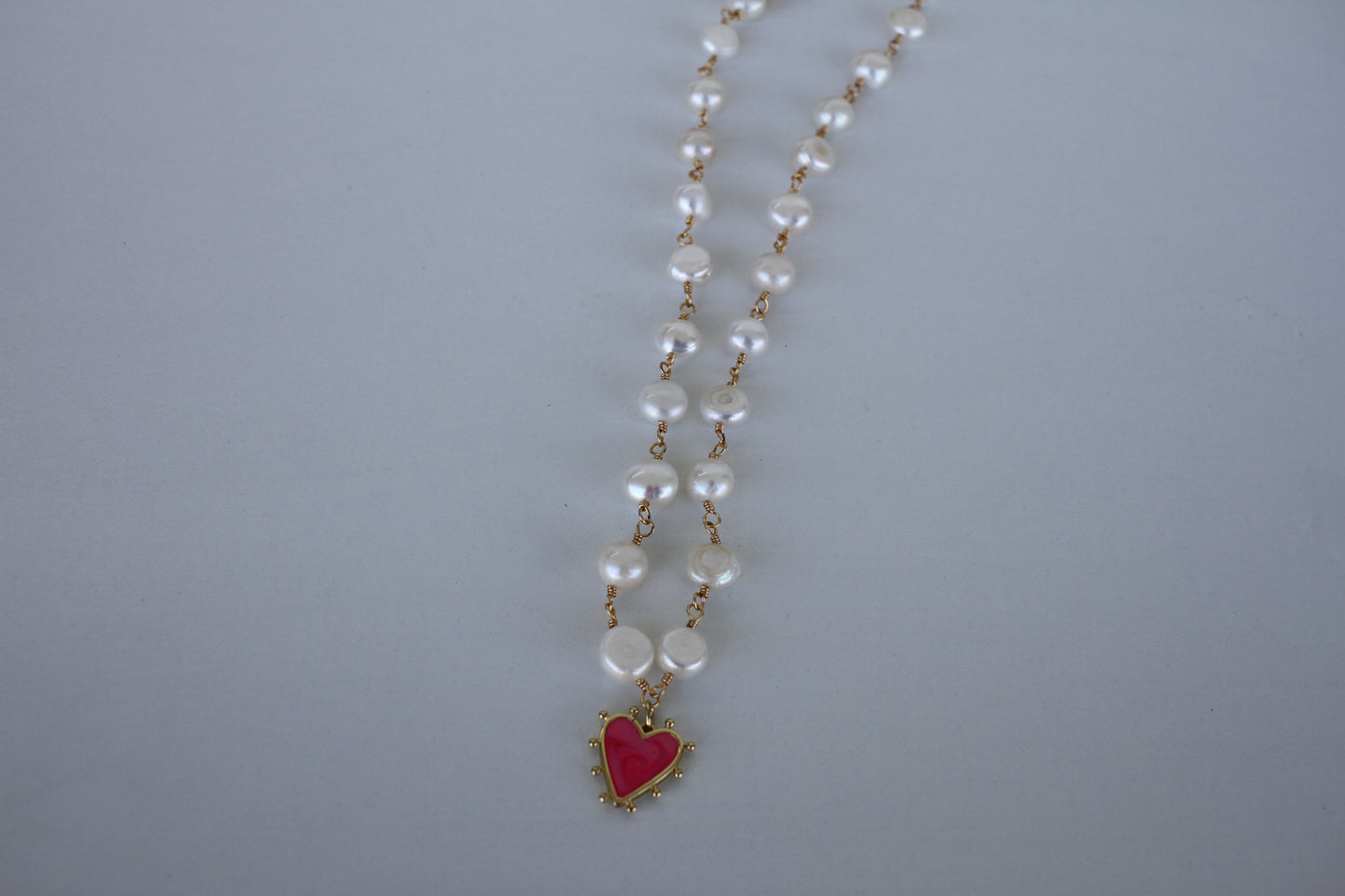 Anastasia Pearl Necklace with Pink Pendant - Luna by Cinthia Garcia