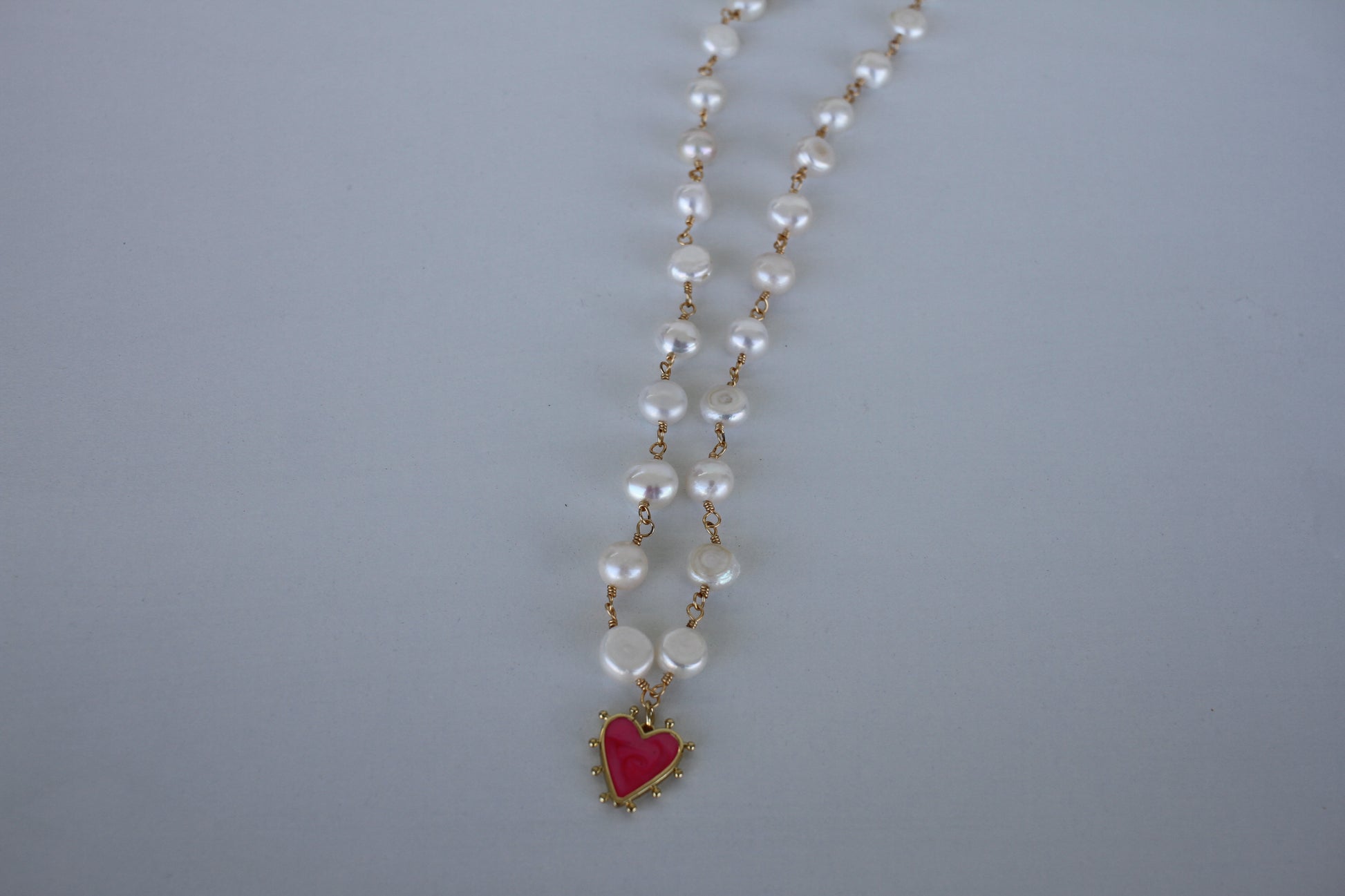 Anastasia Pearl Necklace with Pink Pendant - Luna by Cinthia Garcia