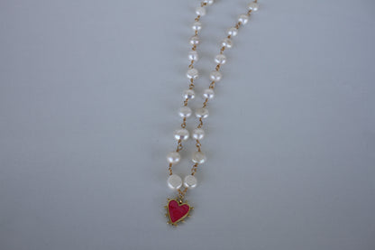 Anastasia Pearl Necklace with Pink Pendant - Luna by Cinthia Garcia