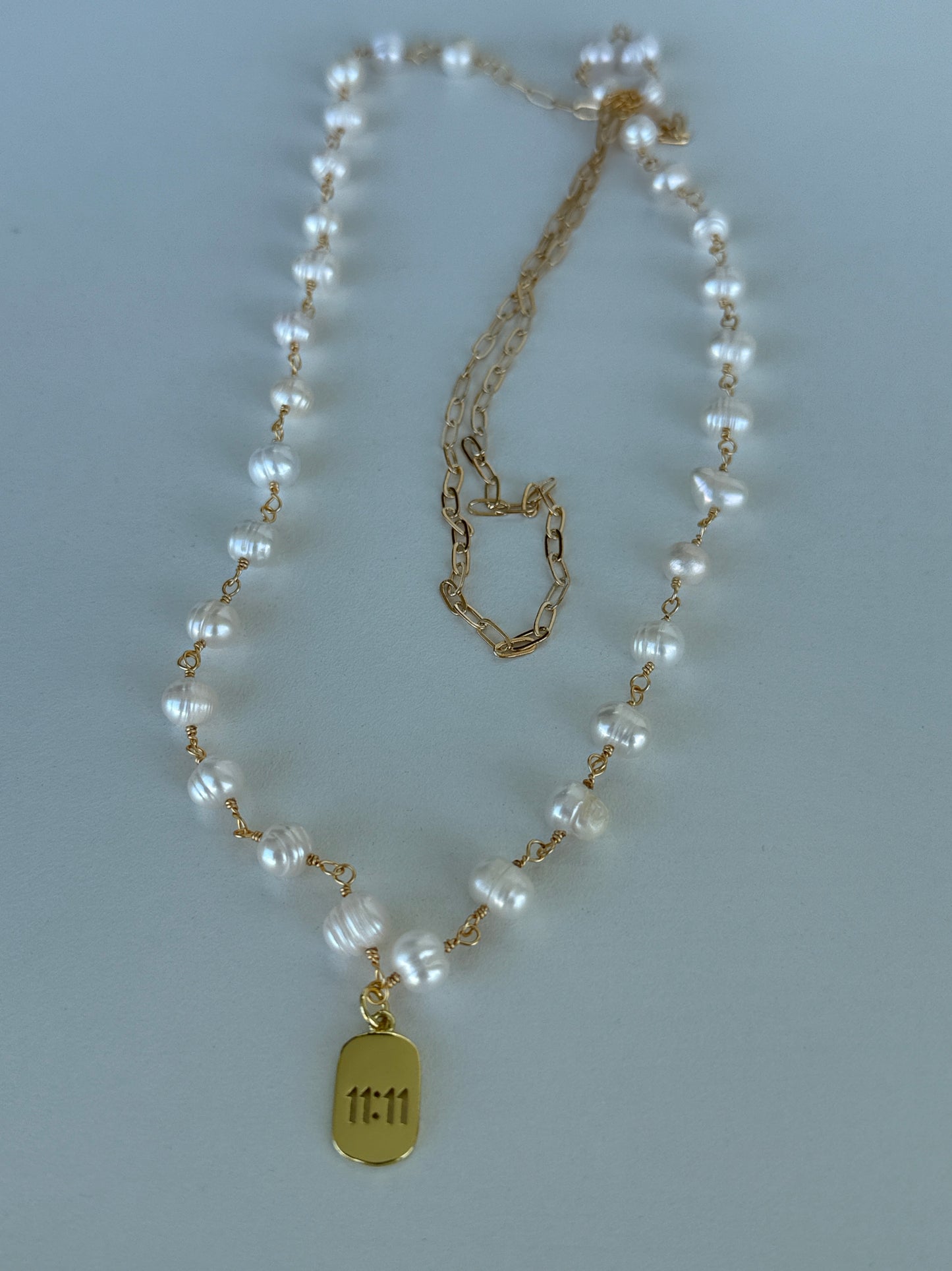 Pearl Necklace with Blue Celestial Pendant - Luna by Cinthia Garcia